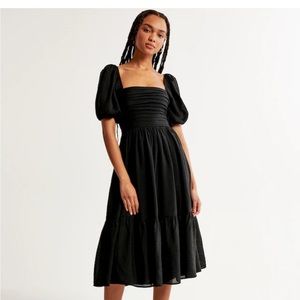 Emerson Floaty Puff Sleeve Midi Dress Black